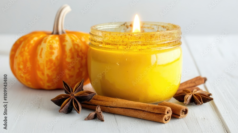 Cozy Autumn Candle with Pumpkin and Spices Cozy Autumn Candle with Pumpkin and Spices