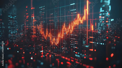 Wallpaper Mural Dynamic stock market data visualization urban skyline digital art nighttime high angle financial trends and insights Torontodigital.ca