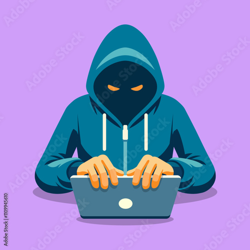 angry hacker working on a laptop cyber security crime vector illustration template design