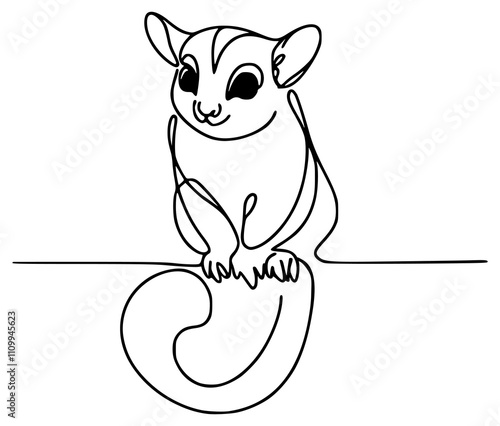 one line drawing cute sugar glider animal vector illustration template design