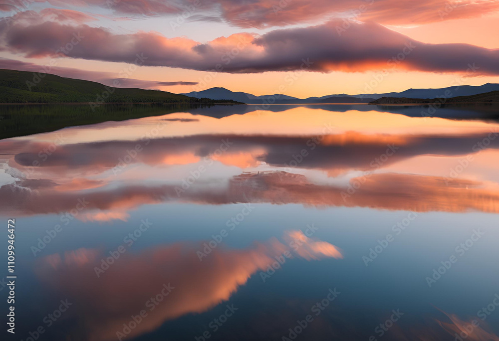 Fototapeta premium calm lake with sunrise reflections 