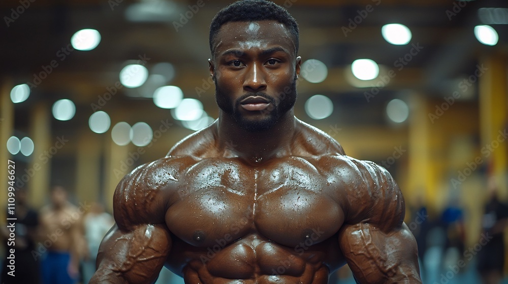 Muscle Bound Bodybuilder in Competition Spotlight Showcasing Perfect Symmetry Muscle Bound Bodybuilder in Competition Spotlight Showcasing Perfect Symmetry