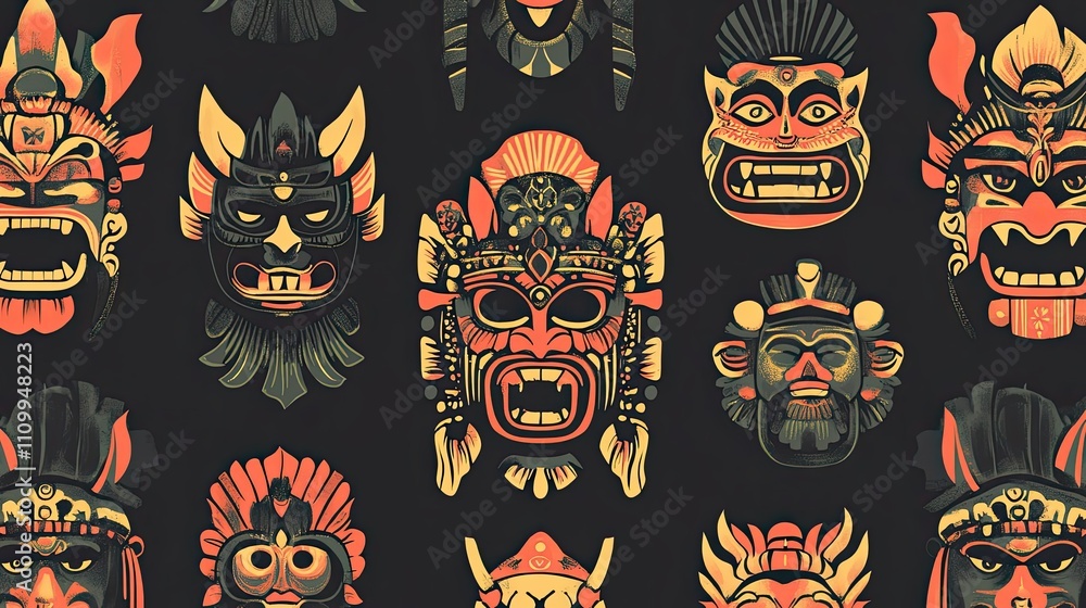 A Collection Of Colorful Traditional Masks A Collection Of Colorful Traditional Masks