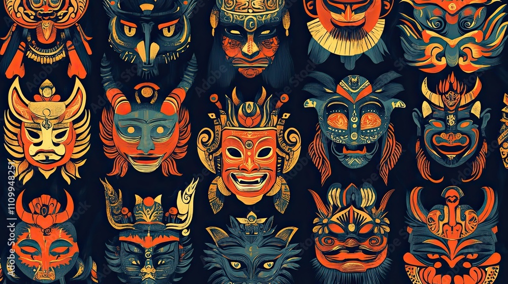 A Collection Of Intricate And Colorful Asian Masks A Collection Of Intricate And Colorful Asian Masks