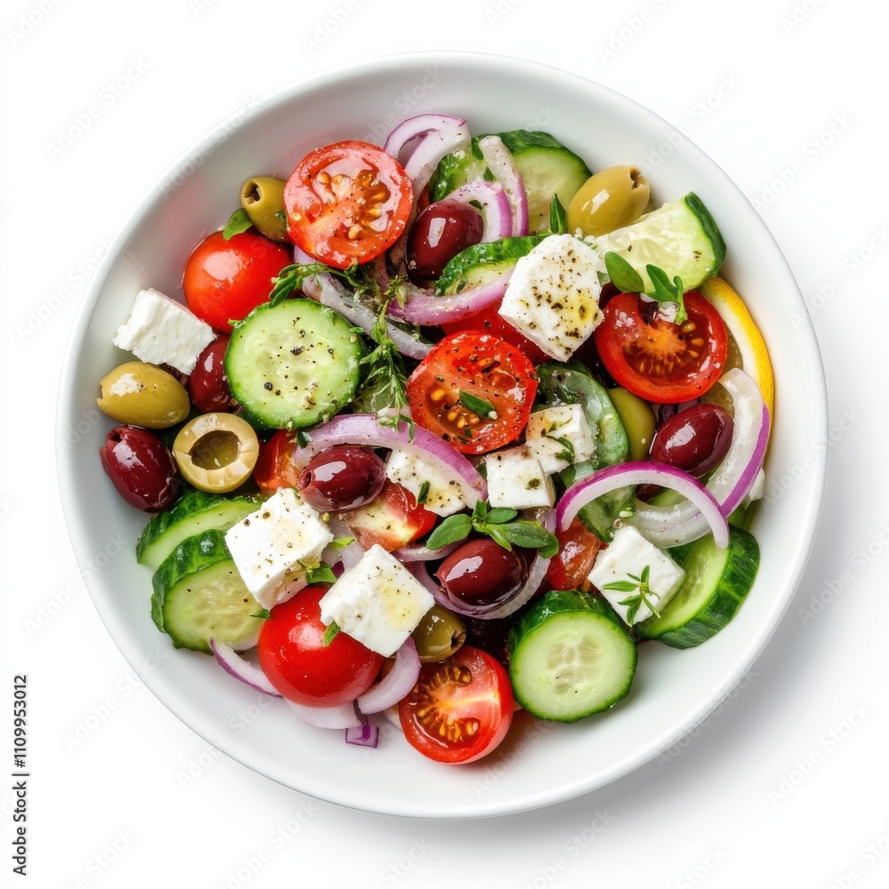 A colorful Greek salad with tomatoes, cucumbers, Kalamata olives A colorful Greek salad with tomatoes, cucumbers, Kalamata olives