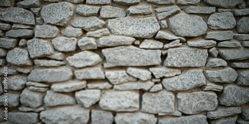 A close-up shot of a weathered stone wall, showcasing the intricate patterns and textures of the natural stone, highlighting the rustic charm and timeless beauty of this classic building material. photo