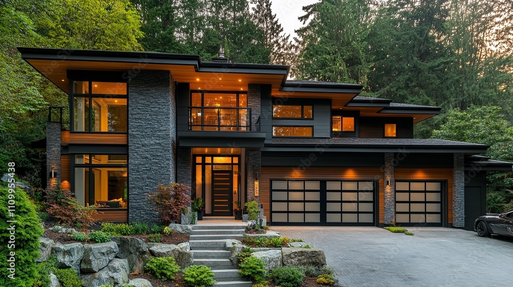 A contemporary home with a garage A contemporary home with a garage