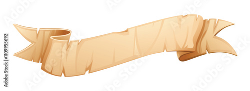 Parchment scroll banner, old vintage paper in ribbon style. Vector cartoon illustration