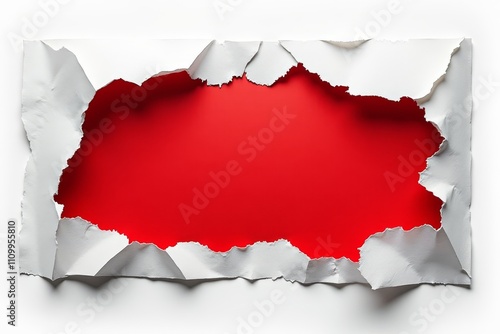 Paper with torn edges revealing red surface