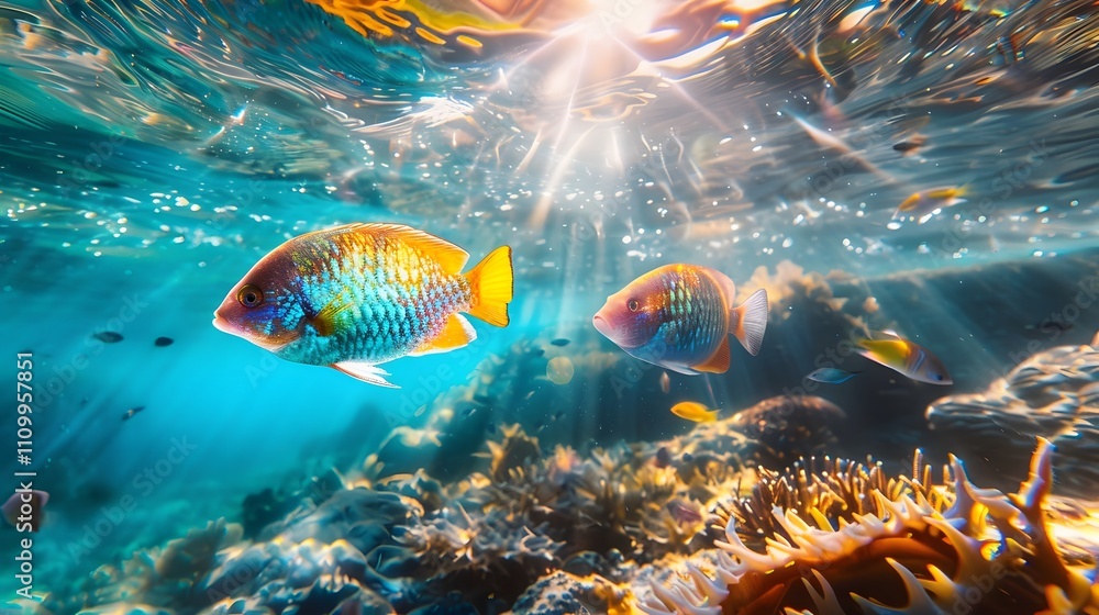 Fototapeta premium Beautiful underwater world There are sea animals and corals.