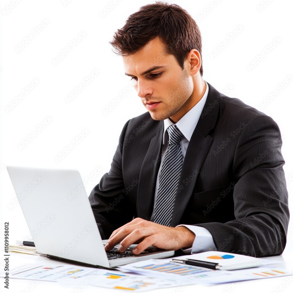 Professional businessman reviewing charts and graph Professional businessman reviewing charts and graph