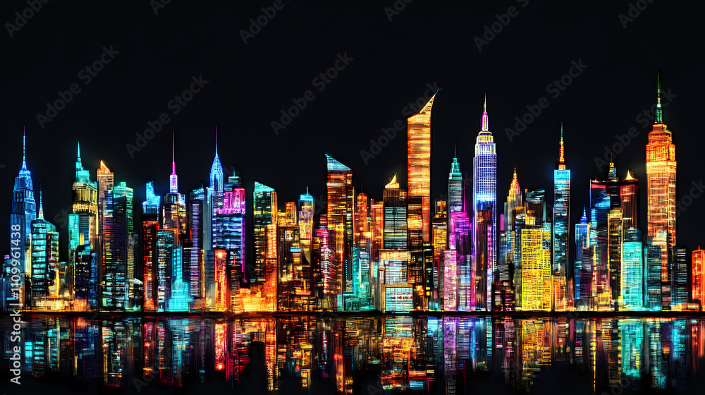 Obraz premium Skyline, illustration. Illuminated. Illustration