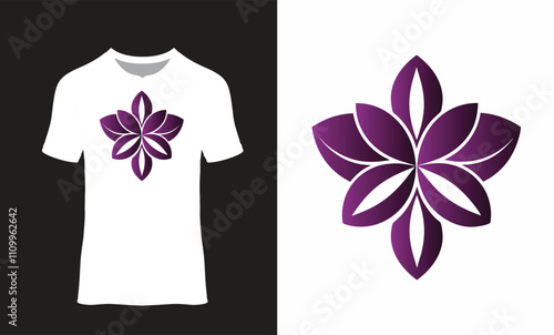 White t-shart with purple Gradient flower logo design.