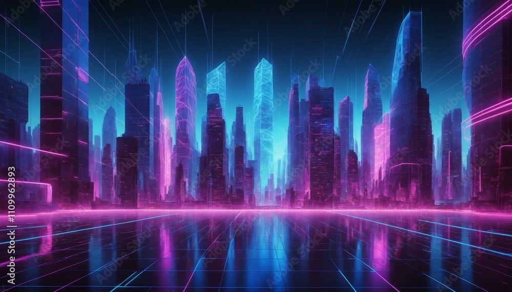 Futuristic Neon Cityscape with Glowing Skyscrapers in Cyberpunk Style Futuristic Neon Cityscape with Glowing Skyscrapers in Cyberpunk Style