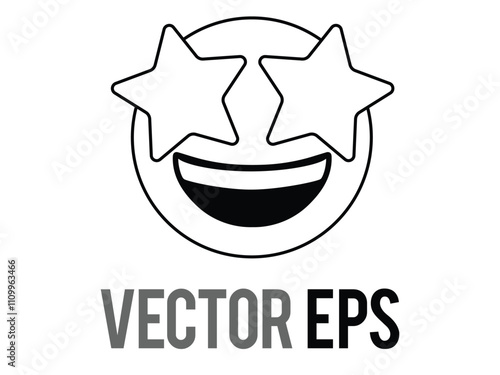 Laughing, smiling face line icon with star eyes