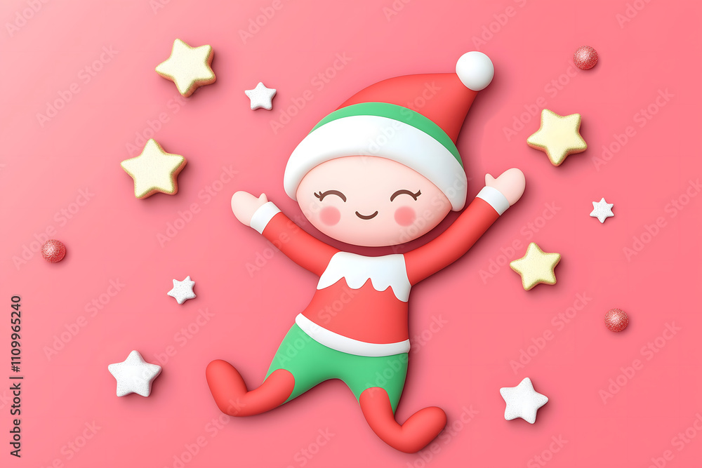 Cute 3D Elf Illustration with Stars and Cheerful Vibes