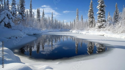 Wallpaper Mural A Frozen River in a Snowy Forest Reflecting the Sky Torontodigital.ca