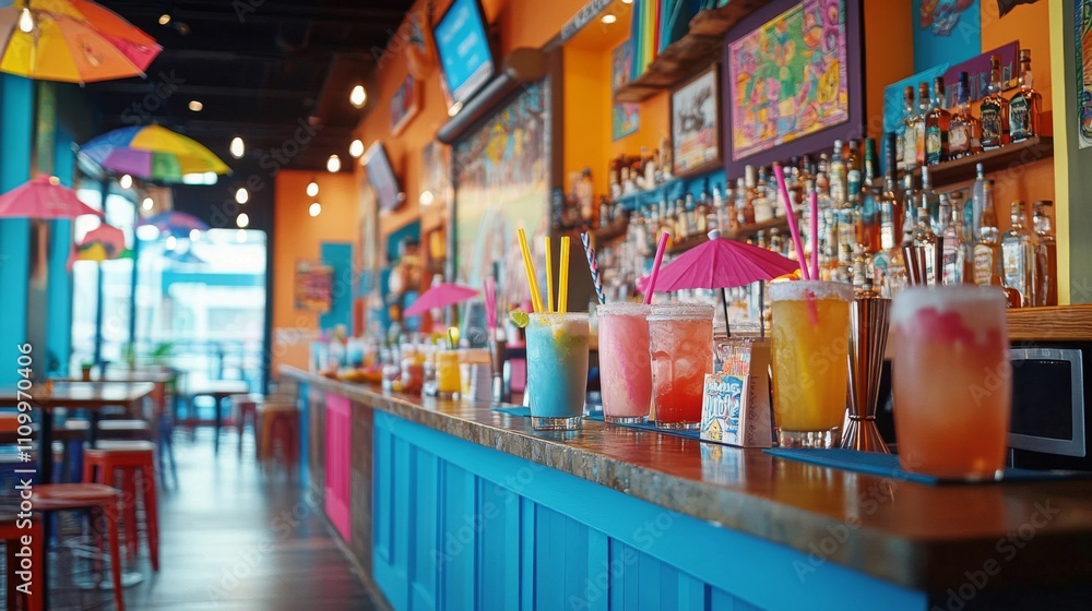 Colorful Cocktails at a Tropical Bar with Umbrellas Colorful Cocktails at a Tropical Bar with Umbrellas