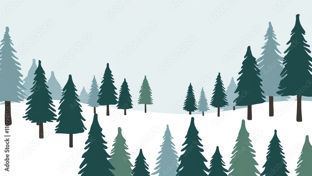 Obraz premium A serene winter landscape with evergreen trees and soft snow.