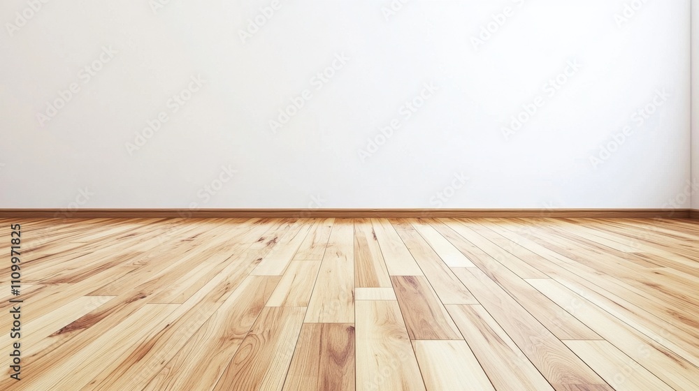Bright Empty Room with Wooden Floor and White Wall Background Bright Empty Room with Wooden Floor and White Wall Background