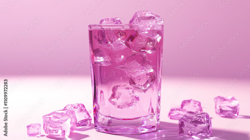 Pink Cocktail with Ice Cubes: Refreshing Summer Drink Photography