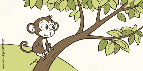 illustration of isolated cartoon monkey on the tree
