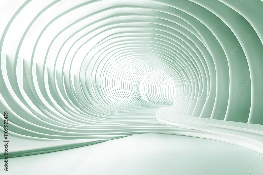 3d illustration of futuristic white and light green stripes background with curved and geometric round shape 3d illustration of futuristic white and light green stripes background with curved and geometric round shape