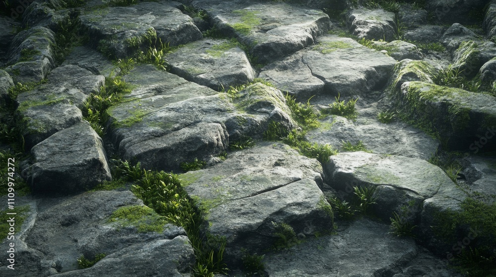 Close-up of moss-covered rocks in a forest setting Close-up of moss-covered rocks in a forest setting