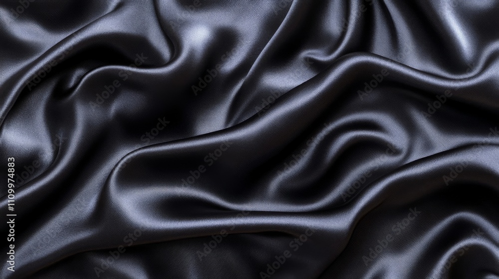 Close-up of Smooth, Draped Black Satin Fabric Close-up of Smooth, Draped Black Satin Fabric