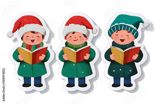 Cute 3D Christmas Carolers Illustration Sticker