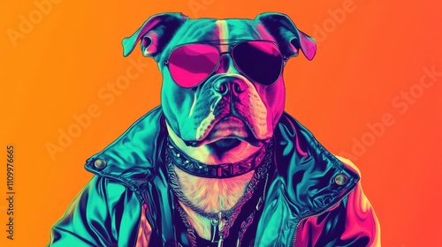 Stylish Dog in Sunglasses and Jacket with Vibrant Background