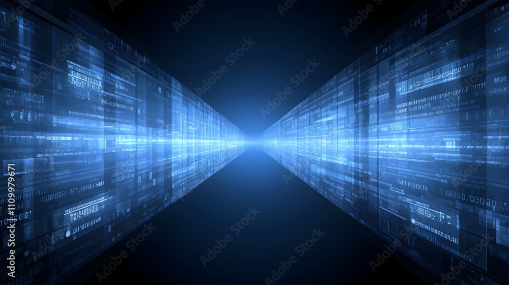 Futuristic Digital Tunnel Abstract Cyber Tech Visualization in Blue Light Flow Futuristic Digital Tunnel Abstract Cyber Tech Visualization in Blue Light Flow