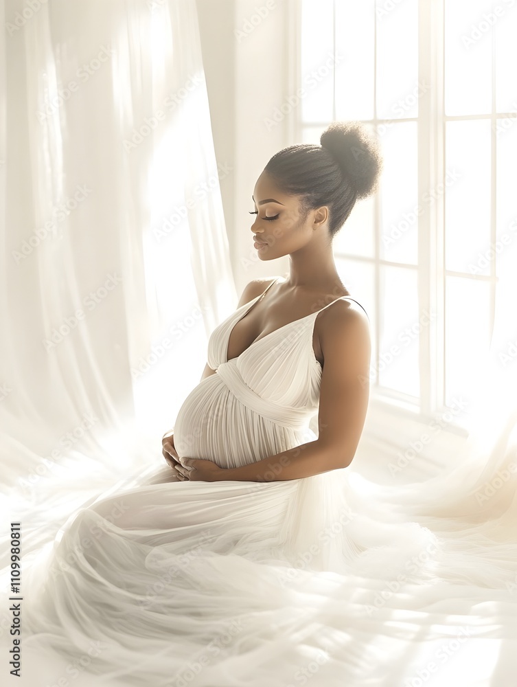 Radiant Expectancy Pregnant Woman in Graceful Silhouette Radiant Expectancy Pregnant Woman in Graceful Silhouette