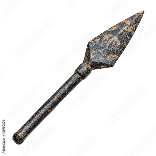 A long, thin, black and brown spear with a pointed tip. transparent background