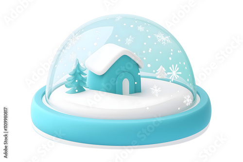 Cute 3D Snow Globe Illustration with House and Tree