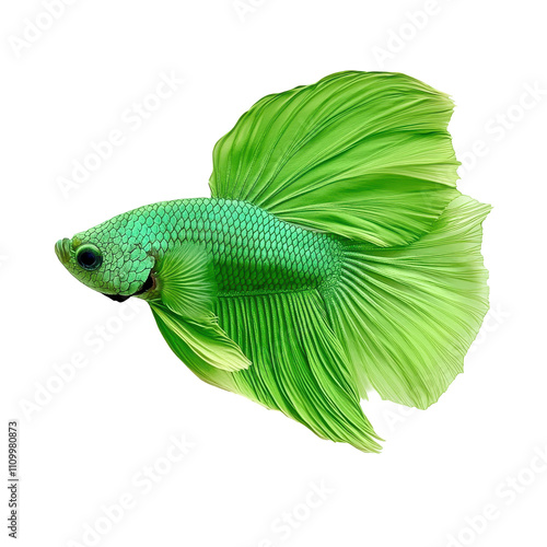 A green fish with a long tail and a pointy fin. transparent background