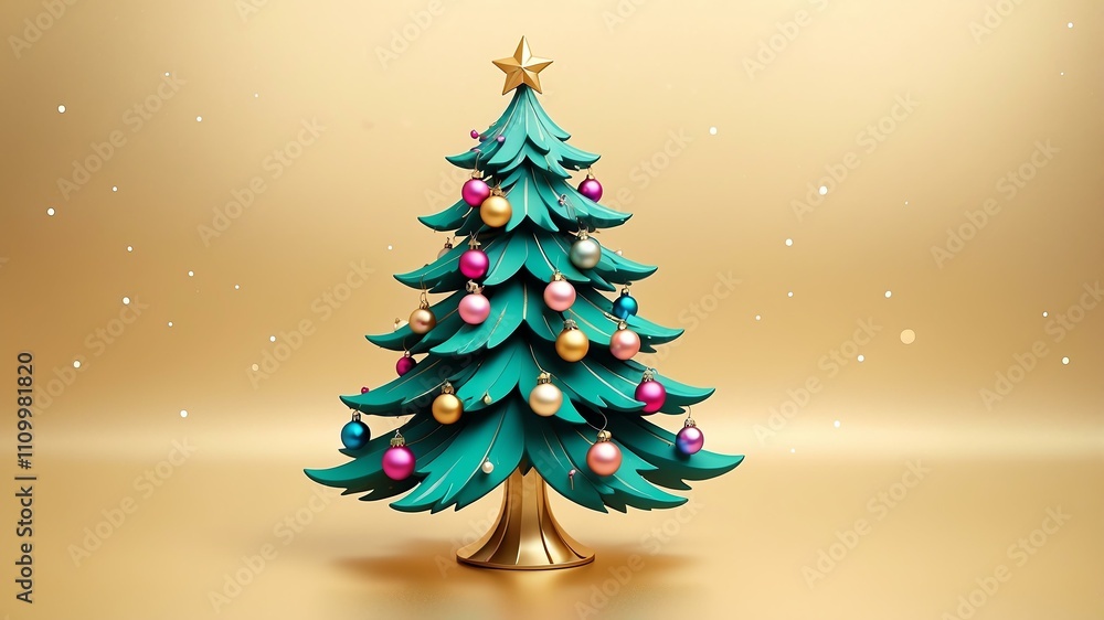 Christmas fir tree isolated on a gold background Christmas fir tree isolated on a gold background