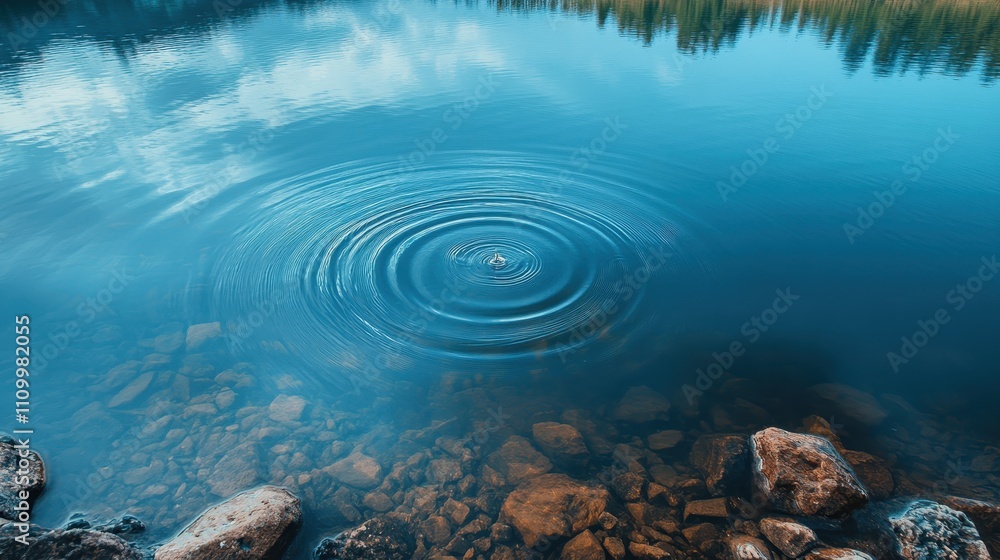 Fototapeta premium Clear blue lake water with concentric ripples. Perfect for tranquility, peace, or nature themes.