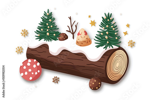Cute 3D Yule Log Illustration for Holiday Decor