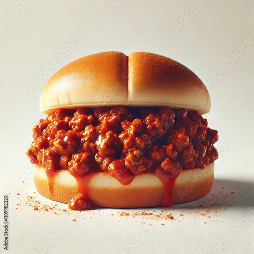 A sloppy joe sandwich isolated on a white background.  photo