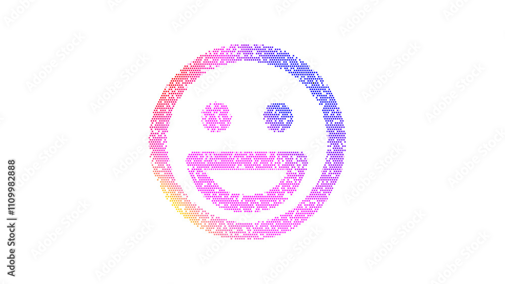 Icon laugh is made up of LED square shapes. There are bright diodes and there are black dead diodes Icon laugh is made up of LED square shapes. There are bright diodes and there are black dead diodes