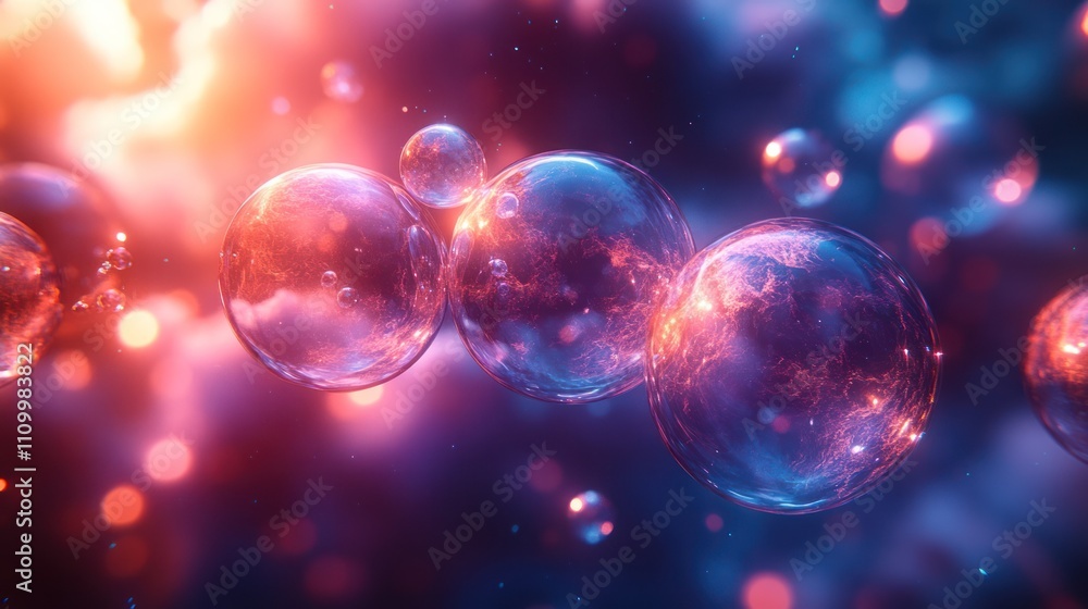 Abstract Universe: Glowing Spheres in Vibrant Nebula Abstract Universe: Glowing Spheres in Vibrant Nebula