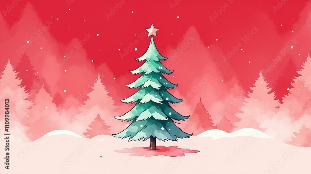 Obraz premium Christmas fir tree isolated on a red background with space for text
