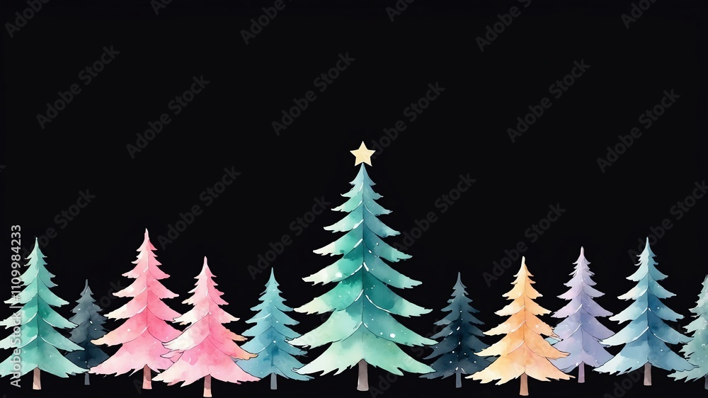 Fototapeta premium Christmas fir tree isolated on a black background with space for text