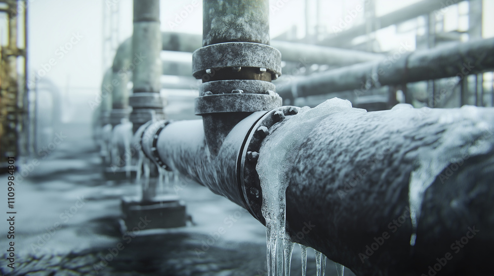 Frozen pipes covered in frost, highlighting winter plumbing emergencies. Frozen pipes covered in frost, highlighting winter plumbing emergencies.