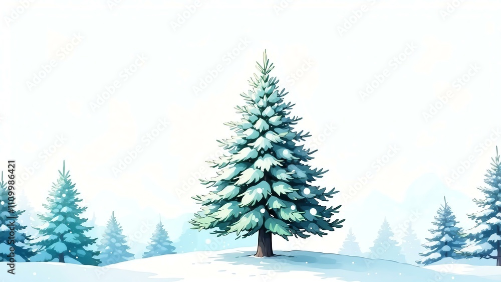 Christmas fir tree isolated on a white background with space for text. Watercolor style Christmas fir tree isolated on a white background with space for text. Watercolor style