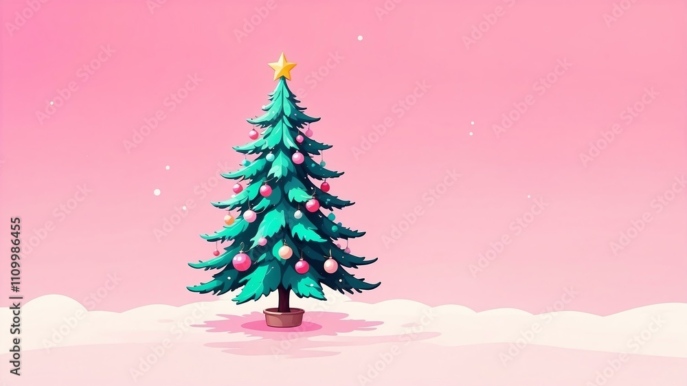 Christmas fir tree isolated on a pink background with space for text. Watercolor style Christmas fir tree isolated on a pink background with space for text. Watercolor style