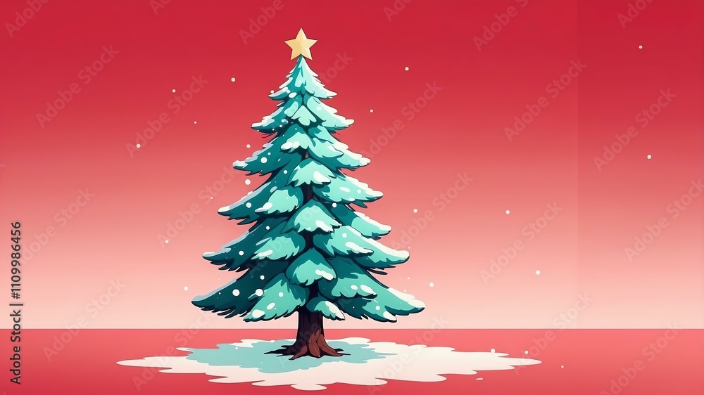Christmas fir tree isolated on a red background with space for text. Watercolor style Christmas fir tree isolated on a red background with space for text. Watercolor style