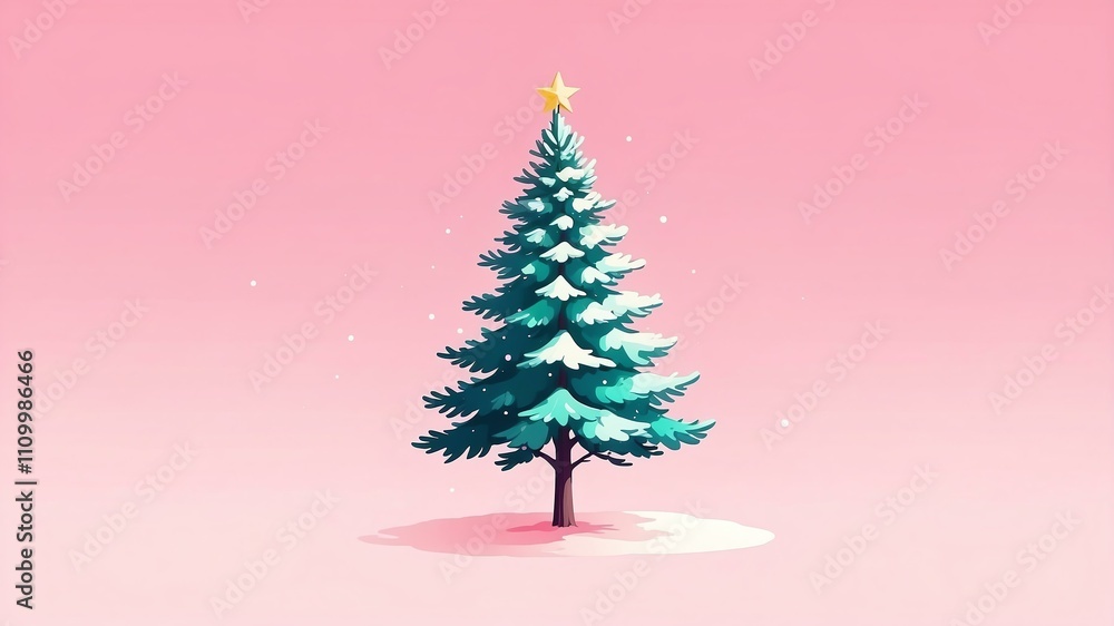 Christmas fir tree isolated on a pink background with space for text. Watercolor style Christmas fir tree isolated on a pink background with space for text. Watercolor style