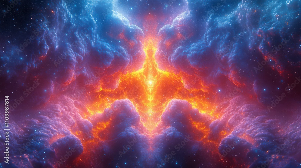 Naklejka premium Cosmic Nebula: A Symphony of Fire and Ice
